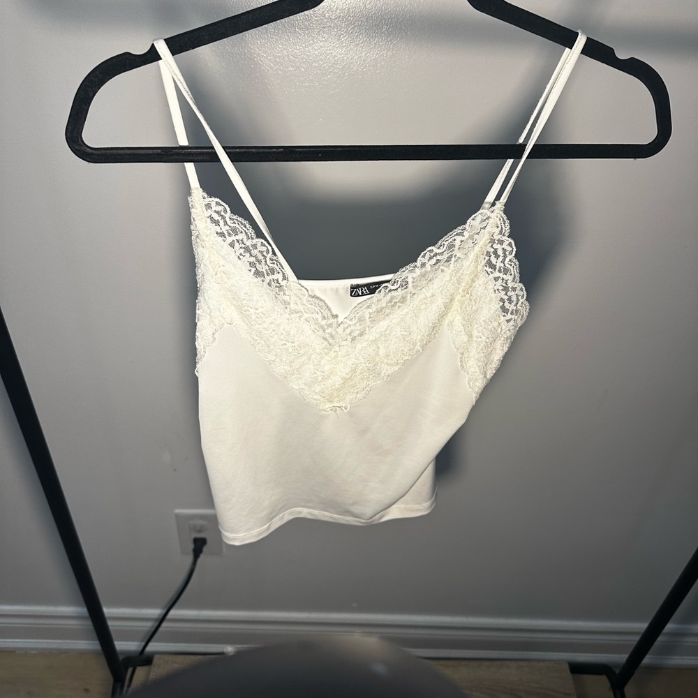 Zara White Lace Trim Cami Top